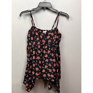Mudd Floral Tank Womens Medium Blue‎ Flowy Smocked back Lightweight Boho Cottage